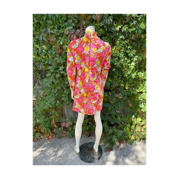SOLD 60s Teena Paige Go-Go Mini Dress Neon Mod Nehru Lace-Up Day-Glo Groovy - Picture 11 of 15
